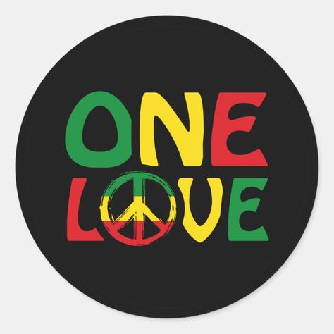 One Love, Reggae design Classic Round Sticker - Jamaica Fridge Stickers, Car Bumper Stickers, Weird Shirts, Choose Love, Laptop Covers, Lady Biker, Outdoor Party, Glam Dresses, Round Stickers