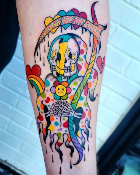 Colored Tattoos, Trippy Tattoo, Colorful Tattoo, Bright Tattoos, Mushroom Tattoos, Tattoo For Son, Bad Tattoos, Design Tattoo, Dope Tattoos