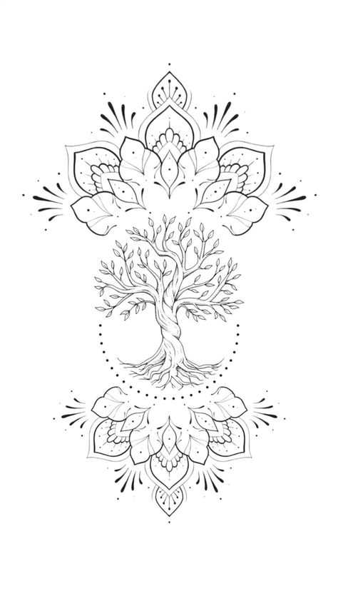 Life Tree Tattoo Design, Life Tree Tattoo, Mandala Tattoo Stencil, Tree Of Life Tattoo Design, Tree Of Life Mandala, Mandala Tree, Tattoo Outline Drawing, Tree Of Life Tattoo, Tattoo Style Drawings