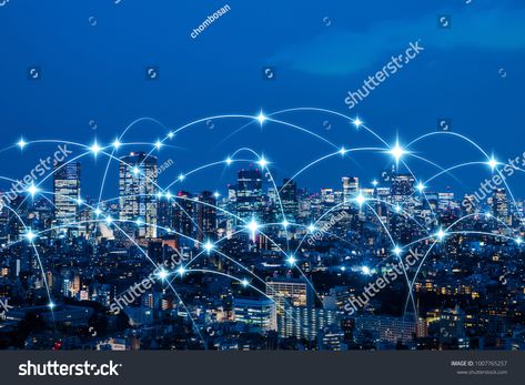 Wireless communication network concept. IoT(Internet of Things). ICT(Information Communication Technology). Communication Networks, Fibre Optics, Fiber Optic Cable, 3d Printing Technology, Smart City, Web Server, Business Intelligence, Digital Transformation, Fiber Optic