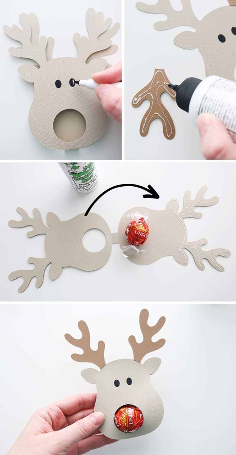 Diy Christmas Kids Gifts, Very Simple Christmas Decor, Christmas Lollipop Holder Printable, Diy Candy Holders Craft Ideas, Kids Made Christmas Gifts, Idea For Christmas Gifts, Christmas Giveaway Ideas For Kids, Reindeer Lollipop Holder Template Free, Cricut Gifts For Christmas