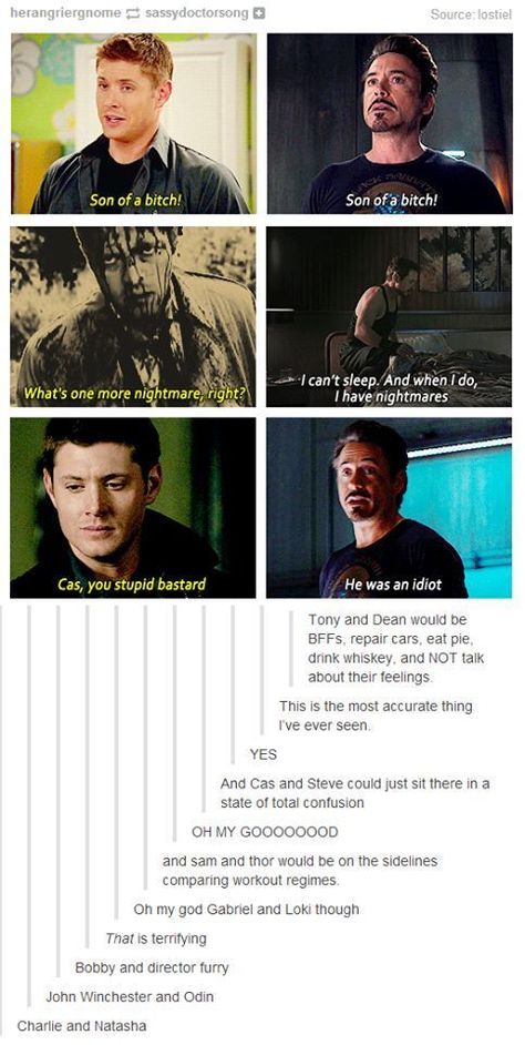 Pinterest Supernatural Memes, Fandom Crossover, Dc Memes, Supernatural Funny, Odaiba, Dc Movies, The Supernatural, Supernatural Fandom, Marvel Funny