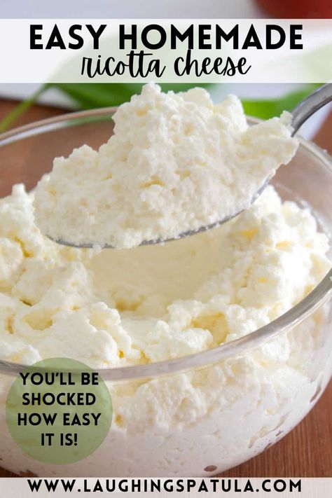 Ricotta Cheese Substitute, How To Make Ricotta, How To Make Ricotta Cheese, Riccota Cheese Recipe Easy, Substitute For Ricotta Cheese, Home Made Ricotta, Ricotta Cheese Desserts, Cheese Dessert Recipes, Make Ricotta Cheese