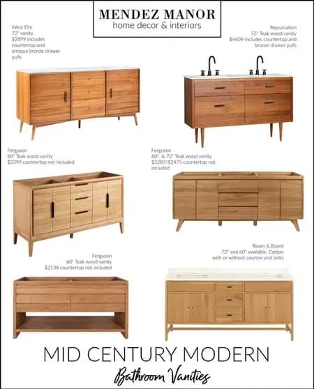 Mid Modern Bathroom, Modern Mid Century Bathroom, Mid Century Bathroom Remodel, Modern Double Vanity, Modern Sink Vanity, Wood Double Vanity, Mid Century Bathroom Vanity, Teak Bathroom Vanity, Modern Vanities