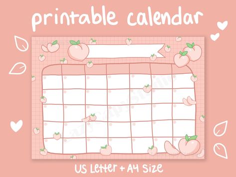 Buy PRINTABLE CALENDAR Pink Peaches Cute Digital Monthly Online in India - Etsy Cute Printable Calendar, Cute Calendar Template, Printable Calender, Cute Printables, Note Pad Design, Cute Calendar, Diy Calendar, Daily Planner Pages, Scrapbook Stickers Printable