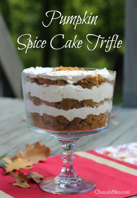 Spice Cake Trifle, Pumpkin Spice Cake Recipe, Trifle Bowl Recipes, Pumpkin Trifle, Cake Trifle, Spice Cake Recipe, Trifle Dessert Recipes, Spice Cake Recipes, Trifle Desserts