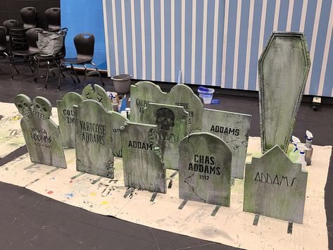 Adams Family Window Display, Adams Family Halloween Decorations Outdoor, Addams Family Tombstones, Adams Family Backdrop, Addams Family Halloween Decorations Diy, Addams Family Yard Decorations, Halloween Addams Family Decor, Addams Family Outdoor Decor, Adams Family Office Decorations