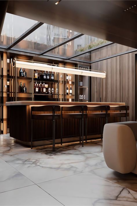 51 Home Bar Ideas To Serve Happy Hour With Style Bar In House Ideas, Home Bar Designs Luxury, Home Lounge Room, Luxury Bar Design, Modern Home Bar Designs, Home Lounge Room Bar, Kensington House, Bar Counter Design, Coin Bar