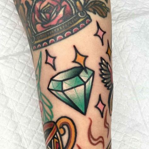 Diamond Tattoo Meaning, Traditional Diamond Tattoo, Diamond Heart Tattoo, Diamond Tattoo Designs, Diamond Tattoo, Tattoo Filler, Diamond Tattoos, Traditional Diamond, Head Tattoos