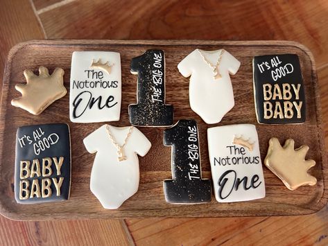 Notorious Big One Birthday Cookies, Notorious One Cookies, Notorious Big One Birthday, Notorious One, Hip Hop Birthday Party, 1st Birthday Boy Themes, Small Birthday Parties, First Birthday Cookies, Boys First Birthday Party Ideas