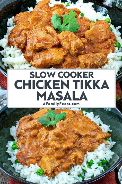 Slow Cooker Chicken Tikka Masala - A Family Feast Chicken Tikka Masala Crockpot, Tikka Masala Crockpot, Chicken Tiki Masala, Best Chicken Taco Recipe, Tacos Crockpot, Slow Cooker Tikka Masala, Slow Cooker Chicken Tikka Masala, Healthy Taco Recipes, Chicken Tacos Easy