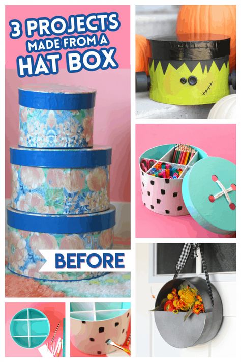 Hat Box upcycle - A girl and a glue gun Box Upcycle, Painted Hats, Cute Hat, Cool Art Projects, Hat Boxes, Cute Box, Upcycle Projects, Hat Box, Cute Snowman