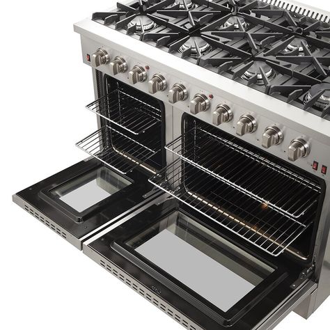 Forno 48" 7 cu. ft. Freestanding Gas Range with Griddle & Reviews | Wayfair Gas Range Double Oven, Refrigerator Wall, Microwave Drawer, Drawer Dishwasher, Luxury Appliances, Steel Tub, Dual Fuel Ranges, Mount Hood, Wall Mount Range Hood