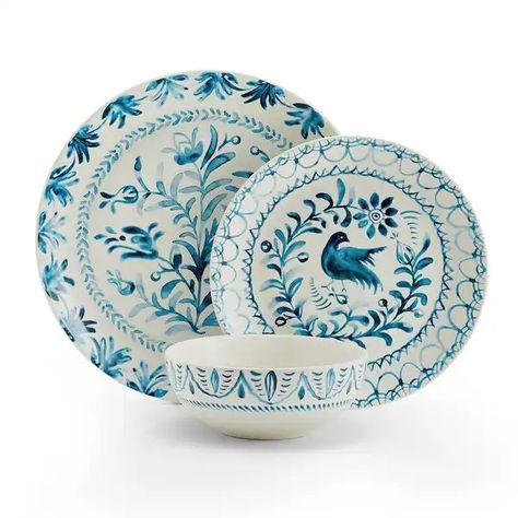 Fitz and Floyd Sicily Blue Dinnerware 12Pc Set - Bed Bath & Beyond - 39986605 Blue Dinner Plates, Blue Dinnerware, Stoneware Dinnerware Sets, White Dinnerware, Stoneware Dinnerware, Soup Bowls, Pottery Plates, Fitz And Floyd, Tea Service