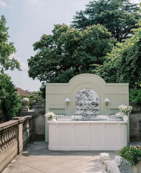 The Priscilla Bar⁠ and a yet-to-be-named (but coming soon to our website) backdrop =)⁠ ⁠ planning: @laurynprattes⁠ photos: @vickigrafton⁠ venue: @meridianhouse⁠ catering: @occasionscaterers⁠ florals: @floralandbloom⁠ White Bar Wedding, Wedding Bar With Flowers, White Wedding Bar Setup, Arch Bar Sign, Wedding Bar Floral Installation, Wedding Drink Bar, Event Venue Spaces, Reception Bar, Modern Gazebo