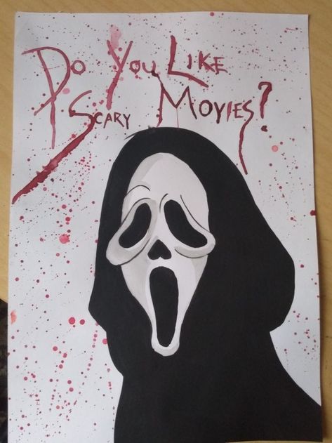 Easy Screaming Drawing, Scream Ghostface Painting, Horror Art Easy, Sketchbook Art Inspiration Halloween, Painting Ideas On Canvas Ghost Face, Halloween Poster Drawing, Ghostface Painting Cute, Painting Horror Ideas, Ghost Face Astetic