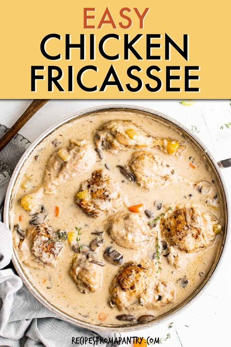 Chicken Fricasse Recipe Crockpot, Chicken Fricasse Recipe Simple, Chicken Ragout Recipe, French Dinners Easy, Bill Knapps Chicken Fricassee, Chicken Friccasie, Fricasse Chicken, Chicken Fricassee Recipe, Fricassee Recipes