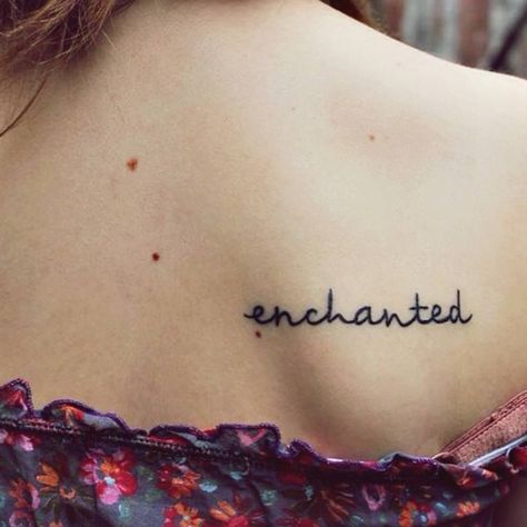 Enchanted Tattoo, Free Tattoo Fonts, One Word Tattoos, Tattoo Fonts Generator, Secret Tattoo, Upper Back Tattoos, Ella Enchanted, Back Of Shoulder Tattoo, Tattoo Font