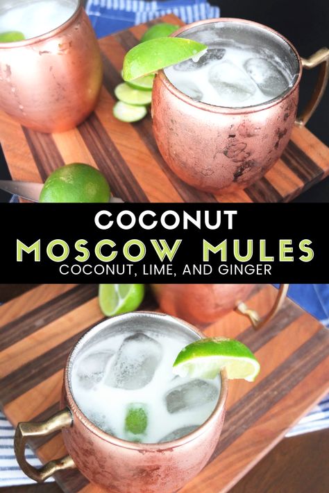 Coconut Moscow Mules are a refreshing and life vodka cocktail recipe. With notes of coconut, lime, and ginger it's the perfect summer cocktail recipe with a Thai twist on a classic. This is one of our favorite coconut cocktails. #ElleTalk #coconut #coconutcocktail #moscowmule #vodka #vodkacocktail #vodkadrink Moscow Mules, Moscow Mule Recipe, Spicy Cocktail, Mule Recipe, Beach Cocktails, Vodka Cocktails Recipes, Vodka Cocktail, Boozy Drinks, Summer Cocktail Recipes