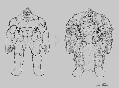 Orc Armor by TheMagicalPot Orc Anatomy Reference, Orc Body Reference, Orc Anatomy, Orc Massage, Orc Drawing, Orc Sketch, Posing Drawing, Practicing Anatomy, Orc Armor