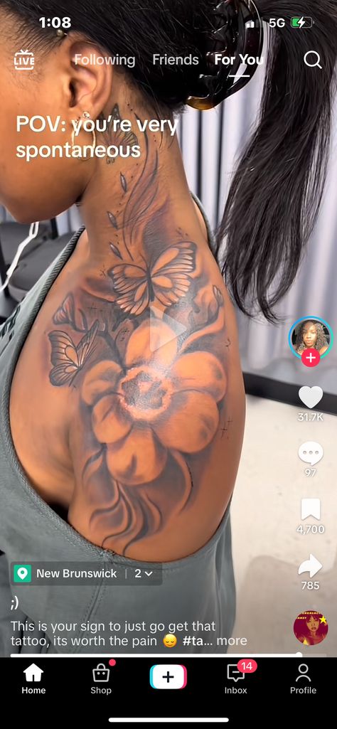 First Tattoo Ideas For Black Women, Tattoo Black Women, Flower Neck Tattoo, Butterfly Neck Tattoo, Meaningful Tattoo Quotes, Neck Tattoos Women, Meaningful Tattoo, Tattoo Black, Piercing Tattoo