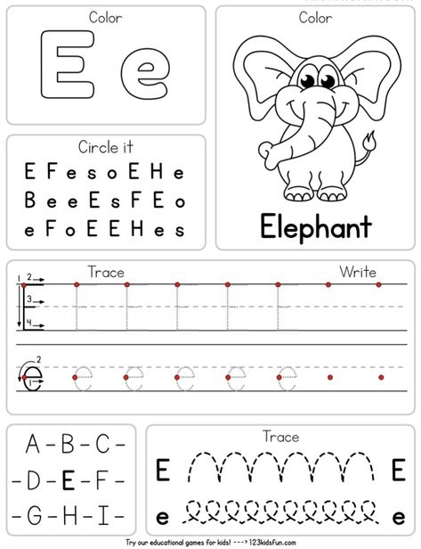 Kindergarten Handwriting Worksheets, Letter E Worksheets Preschool, Letter E Worksheet, E Worksheet, Preschool Journals, Preschool Activities Printable, Letter Worksheets For Preschool, Alphabet Worksheets Kindergarten, Homeschool Preschool Activities