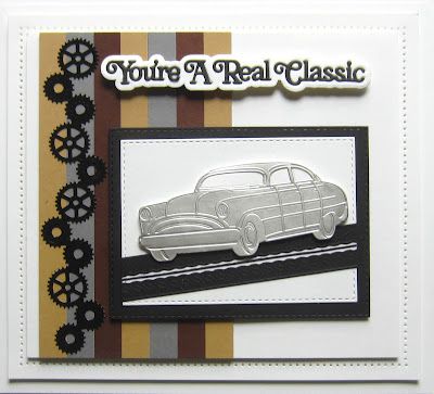 PartiCraft (Participate In Craft) Tyre Tracks, Silver Card, Men's Cards, White Shadow, Car Craft, Sue Wilson, Rose Tutorial, Ribbon Wreath, Black Card