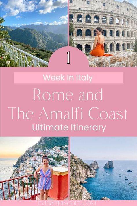 Plan the ultimate romantic getaway with this one week Italy itinerary! Explore Rome's historic charm and unwind in the stunning Amalfi Coast on your dream Italy honeymoon. One Week In Italy, Positano Italy Hotels, Rome Honeymoon, Week In Rome, Week In Italy, Bucket List Challenge, Honeymoon Itinerary, One Week Itinerary, Positano Hotels