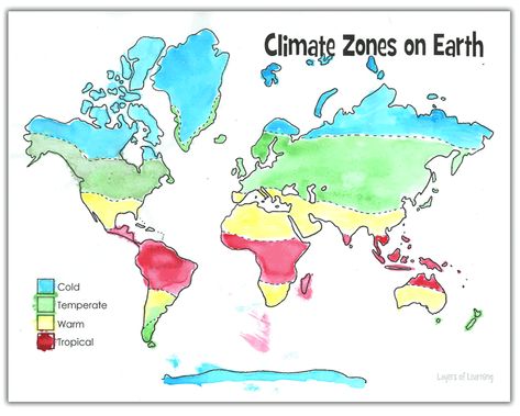 Color A Map of Climate Zones - Layers of Learning Project Based Learning Kindergarten, Science Materials, Ias Study Material, 4th Grade Math Worksheets, Map Worksheets, Seasonal Changes, Climate Zones, Olivia Rose, Weather And Climate