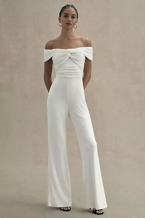 Wedding Reception Dresses | Anthropologie Reception Jumpsuit, Bridal Tops, Anthropologie Wedding, Bridal Jumpsuit, Wedding Jumpsuit, Wedding Reception Dress, Lace Cutout, Bridal Event, White Off Shoulder