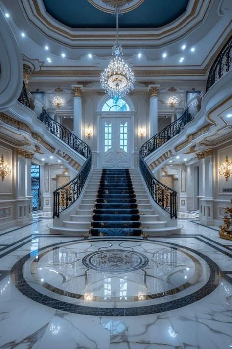 Mansion Entryway, Royal Castles Interior, Luxurious Mansions Interior, Inside Mansions, Luxurious Staircase, Stunning Staircases, Male Bedroom Ideas, Basement Movie Room, Castle House Design