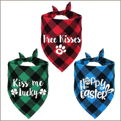 STMK 3 Pack Holiday Plaid Dog Bandanas, Valentine's Day St. Patrick's Day Easter Plaid Dog Puppy Bandanas for Dog Puppy Holid Dog Dinosaur Costume, Harley Davidson Dog, Puppies In Pajamas, Puppy Bandana, Plaid Dog Bandana, Dog Tie, Knit Dog Sweater, Retro Dog, Dog Fleece