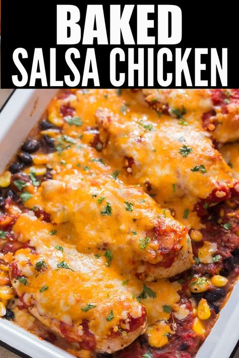 Mexican Chicken Breast Recipes, Baked Salsa Chicken Recipe, Baked Salsa Chicken, Salsa Chicken Bake, Mexican Chicken Bake, Salsa Chicken Recipe, Mexican Ingredients, Easy Bbq Chicken, Recipe Using Chicken