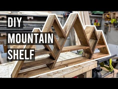 DIY Mountain Shelf + Free Plans | DIY Woodworking Project - YouTube Wood Mountain Wall Shelf Diy, Mountain Shelves Diy, Crystal Shelves Diy, Mountain Shelf Diy Plans, Diy Mountain Decor, Mountain Shelf Diy, Diy Wood Wall Shelf, Mountain Bookshelf, Wood Mountain Shelf