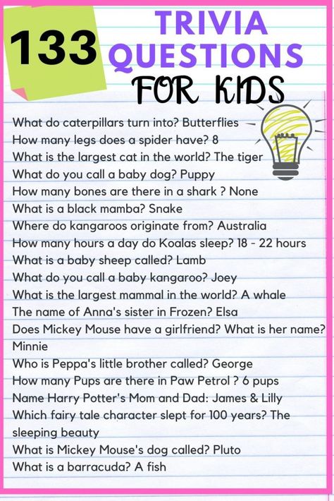 133 Fun trivia questions for kids with answers - Kids n Clicks Kids Quiz Questions, Funny Trivia Questions, Funny Quiz Questions, Trivia Questions For Kids, Quizzes For Kids, General Knowledge For Kids, Fun Quiz Questions, Questions For Kids, Fun Trivia Questions