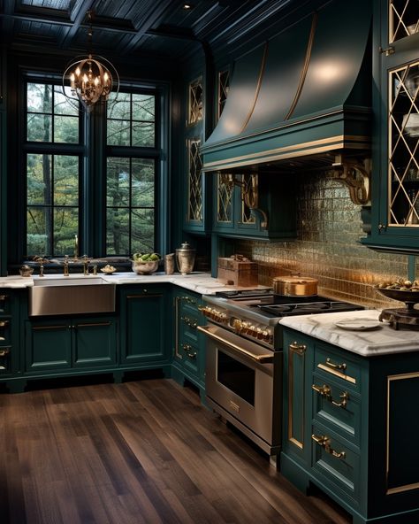 Cafehailee - Picture-perfect kitchen 🥰😘 Maximalist Kitchen, Green Kitchen Designs, Teal Kitchen, Green Kitchen Cabinets, Dream Kitchens Design, Maximalist Decor, Boho Kitchen, Stylish Living Room, Kitchen Inspiration Design