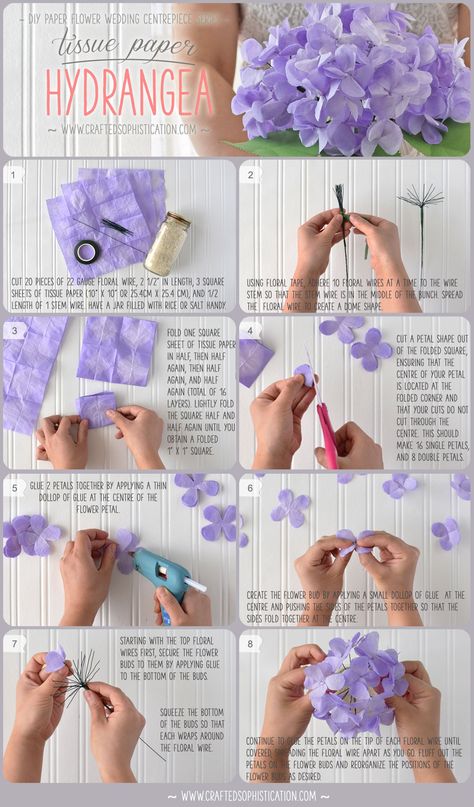 Hydrangea Diy, Diy Hydrangea, Paper Flowers Diy Wedding, Paper Hydrangea, Paper Flowers Wedding Bouquet, Make Paper Flowers, Bouquet Tutorial, Diy Flores, Fleurs Diy