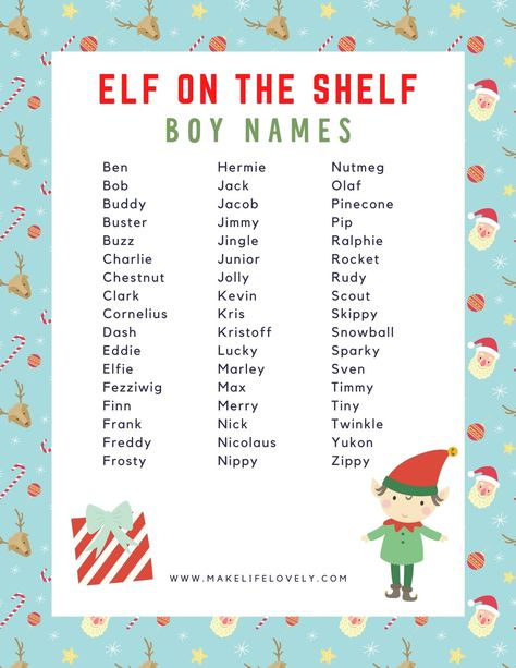 Elf On Shelf Names, Elf On The Shelf Names, Good Elf Names, Christmas Elf Names, Elf Letters Printable, Elf Names, Elf Letters, Awesome Elf On The Shelf Ideas, Girl Elf