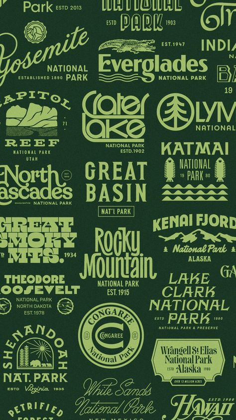 National Park Logo Design, National Parks Graphic Design, National Park Graphic Design, National Park Logo, Nature Logos, Steve Wolf, Park Forest, Kenai Fjords, Hocking Hills