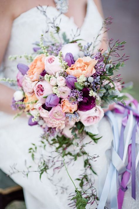 spring bouquet - photo by Emily Millay Photography http://ruffledblog.com/candy-colored-wedding-inspiration-in-charlotte #weddingbouquet #flowers #bouquets Purple And Peach, Wedding Color Palette Summer, Bouquet Champetre, Purple Wedding Bouquets, Lilac Wedding, Spring Wedding Colors, Summer Wedding Colors, Beautiful Bouquets, Spring Bouquet