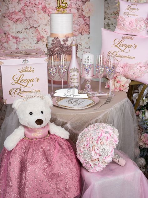 COLLECTIONS LIST / quinceanera-decor Fancy Quinceanera Themes, Princess Theme Quince, Sweet 15 Party Ideas Quinceanera Themes, Quince Decorations Simple, Quinceanera Venue Ideas, Quince Venue Ideas, 15 Decorations Ideas, Quince Pillow, Pink Quince Theme