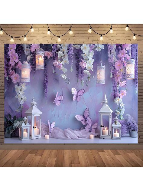 1pc,Purple Butterfly & Floral Wonderland Photography Backdrop - Versatile Polyester Background For Bridal Showers, Birthdays & Parties,Christmas Multicolor    Polyester     Event & Party Supplies, size features are:Bust: ,Length: ,Sleeve Length: Decor With Ropes, Fairy Garden Birthday Party, Holiday Bedroom, Winter Parties, Purple Party, Garden Birthday, Floral Photography, Backdrops Backgrounds, Backdrop Decorations