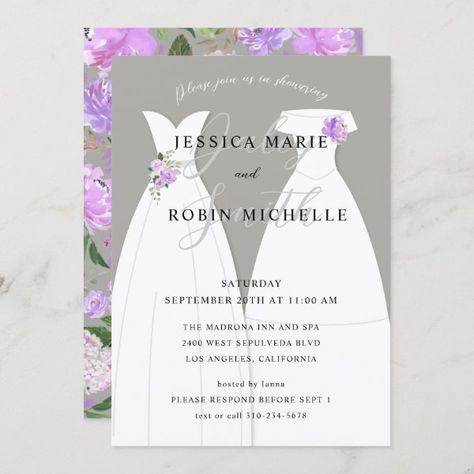 Two Brides Wedding Dress Lesbians Shower Purple Invitation Two Brides Wedding, Gay Wedding Invitations, Purple Invitation, Couples Shower Invitation, Purple Invitations, Couples Shower Invitations, Purple Wedding Invitations, Two Brides, Wedding Party Invites