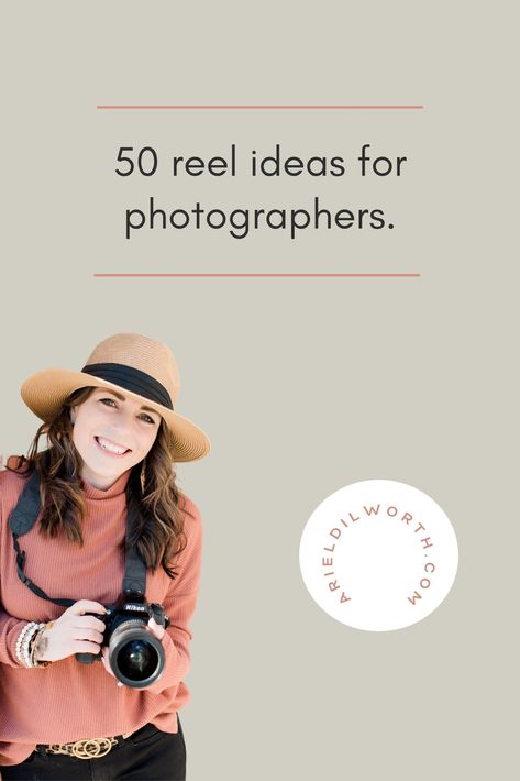 50 Instagram Reel Ideas for Photographers - arieldilworth.com, #instagrammarketing #instagrampromotion #instagramtraffic #instagramgrowth #instagramfollowers Ig Photography Ideas, Tips For New Photographers, Instagram Content Ideas Photography, Instagram Reels Photography, Rebranding Photography Business, Content Ideas For Photography Business, Reels Ideas For Photographers, Photography Instagram Post Ideas, How To Create A Photo Studio At Home