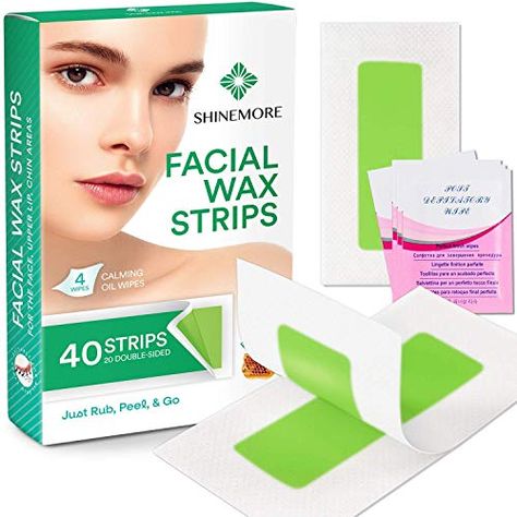 ShineMore Facial Wax Strips,Hypoallergenic for All Skin Types - Wax strips for hair removal - Gentle and Fast-Working for Face, Eyebrow, Upper Lip, and Chin (40 Women Wax Strips + 4 Calming Oil Wipes) Home Waxing Kit, Upper Lip Hair, Face Wax, Calming Oils, Underarm Hair Removal, Facial Waxing, 40 Women, Wax Strips, Body Waxing