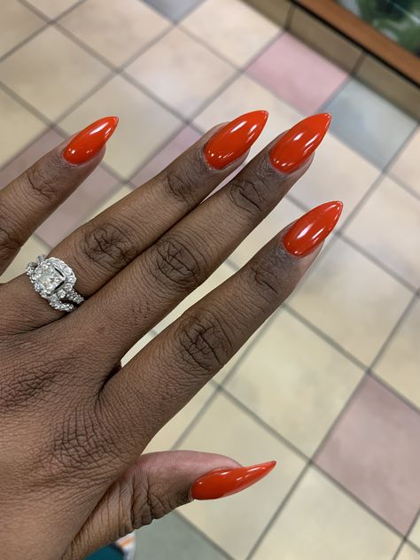 Almond Nails Orange, Dark Orange Nails, Orange Red Nails, Orange Almond Nails, Terracotta Nails, Orange And Black Nails, Burnt Orange Nails, Red Orange Nails, Nail Guide