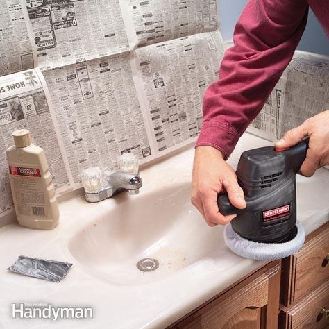 Renew your bathroom vanity. Make a scratched, dull-looking cultured marble top look shiny again with an auto polisher and special cleaners and polish—and save the cost of replacement. Countertop Diy, Cultured Marble Countertops, The Family Handyman, Marble Polishing, Tile Countertops, Diy Countertops, Cultured Marble, Bathroom Countertops, Trendy Bathroom