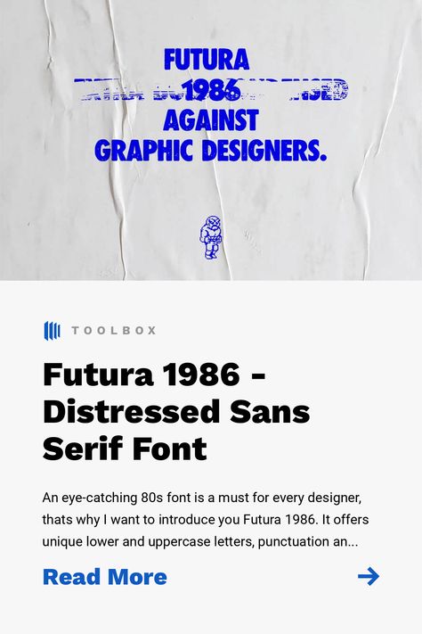 An eye-catching 80s font is a must for every designer, thats why I want to introduce you Futura 1986. It offers unique lower and uppercase letters, punctuation and a symbol set to create iconic designs. You can diversify your projects by adding a retro texture or some glitches above the text, the result will make you proud! Futura Font Typography, 80s Graphic Design, 80s Fonts, Industrial Font, 80s Font, Club Posters, Retro Texture, Club Poster, Retro Typography