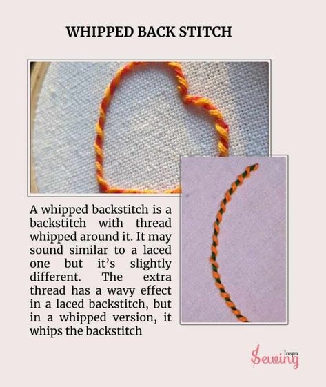 13Types Of Back Stitch With Picture| Backstitch Family Guide Whipped Stitch Embroidery, Whipped Back Stitch Embroidery, Whipped Backstitch, Whipped Back Stitch, Whipped Stitch, Back Stitch Embroidery, Thick Thread, Herringbone Stitch, Brick Stitch Pattern