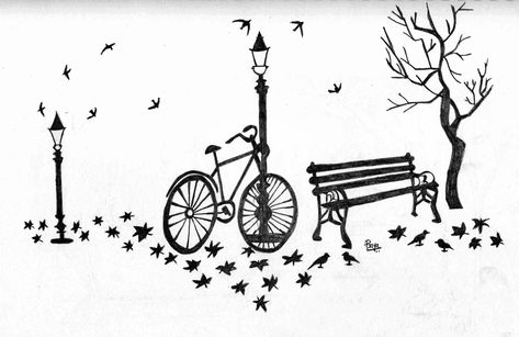 Bicycle Park, Mountains Drawing, Silhouette Nature, Drawings Simple, Trader Joe, Art Drawings Simple, Pencil Art, Art Drawings Sketches, A Tree